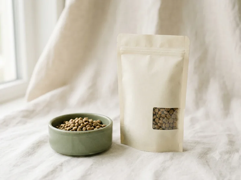Bolsa de alimento balanceado para gatos y bowl de kibble