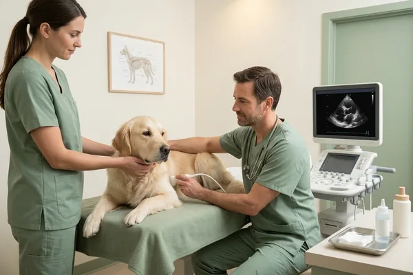 Estudio cardíaco con ecógrafo a un perro